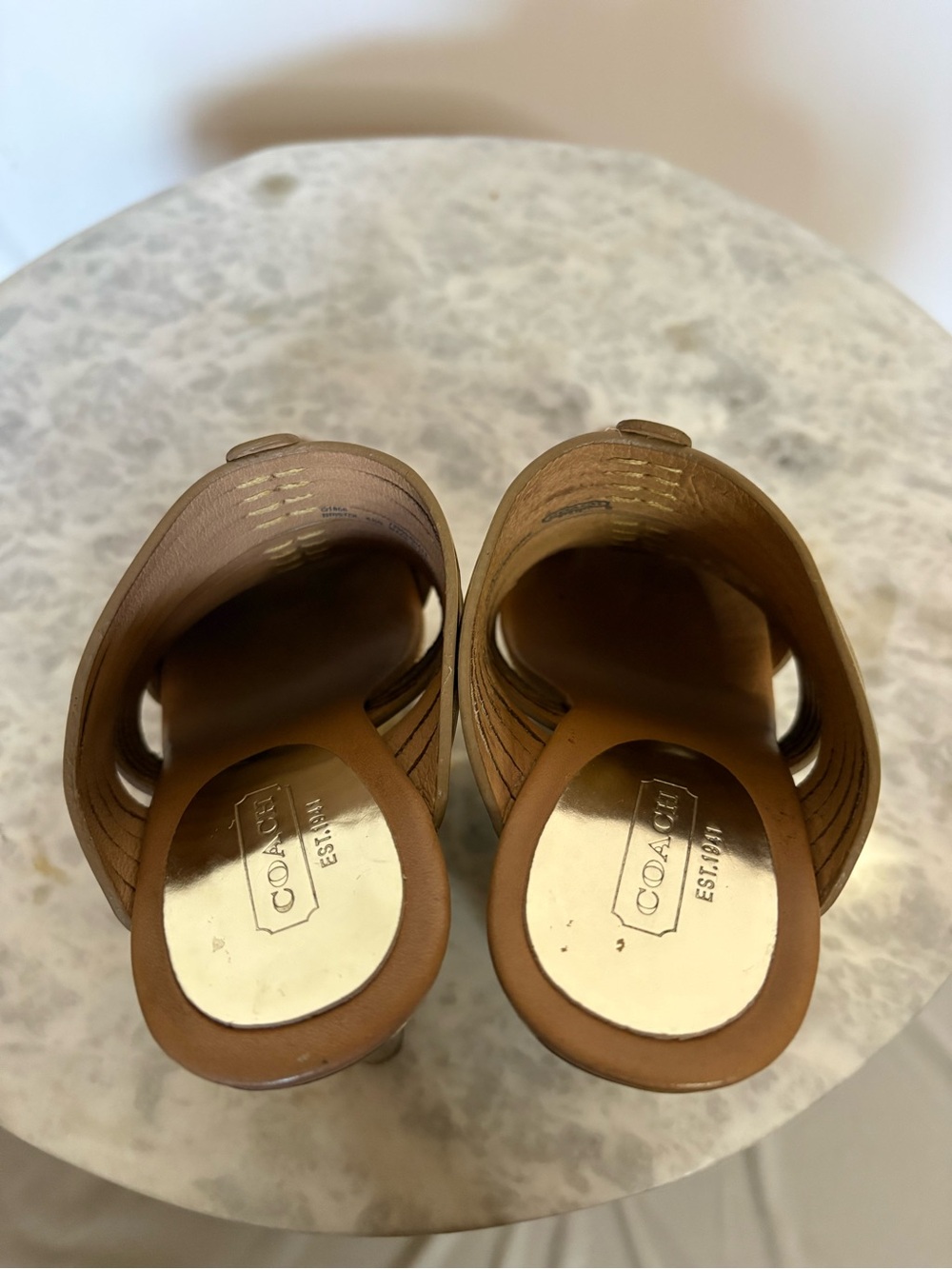 Coach Bristol Mirror Metallic Gold Wedge Slide Platform Sandals Size 6.5 - Picture 9 of 10